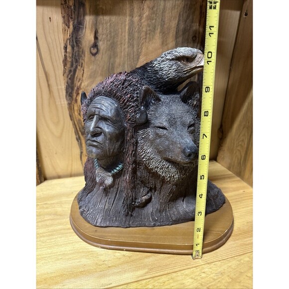 Eagle Indian Wolf Statue Resin on Wood Base Native American Intricate Details - Picture 9 of 9